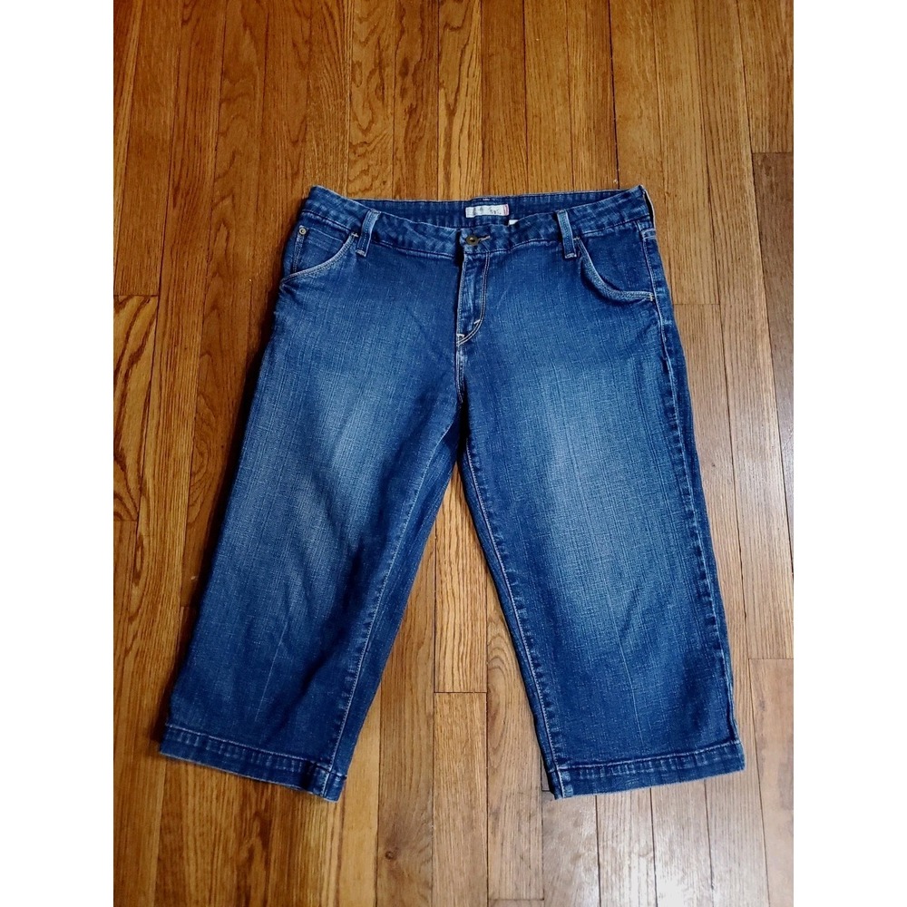 Levis 545 Capri Cropped Jeans Womens 12 Medium Wash Blue Stretch Denim Red‎ Tab